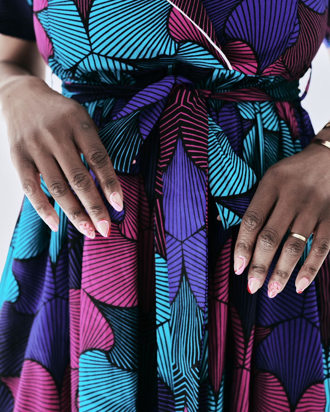 The Ultimate Nneka Electric Bloom African Print Knee-Length Dress Ankara Wrap Tie Waist Pockets