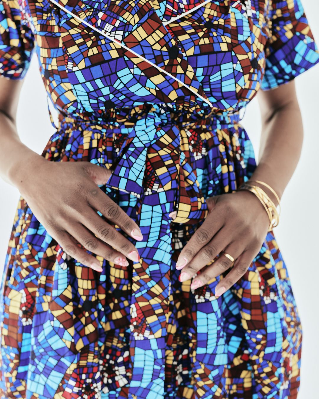 The Ultimate Nneka Mosaic Muse African Print Knee-Length Dress Ankara Wrap Tie Waist Pockets