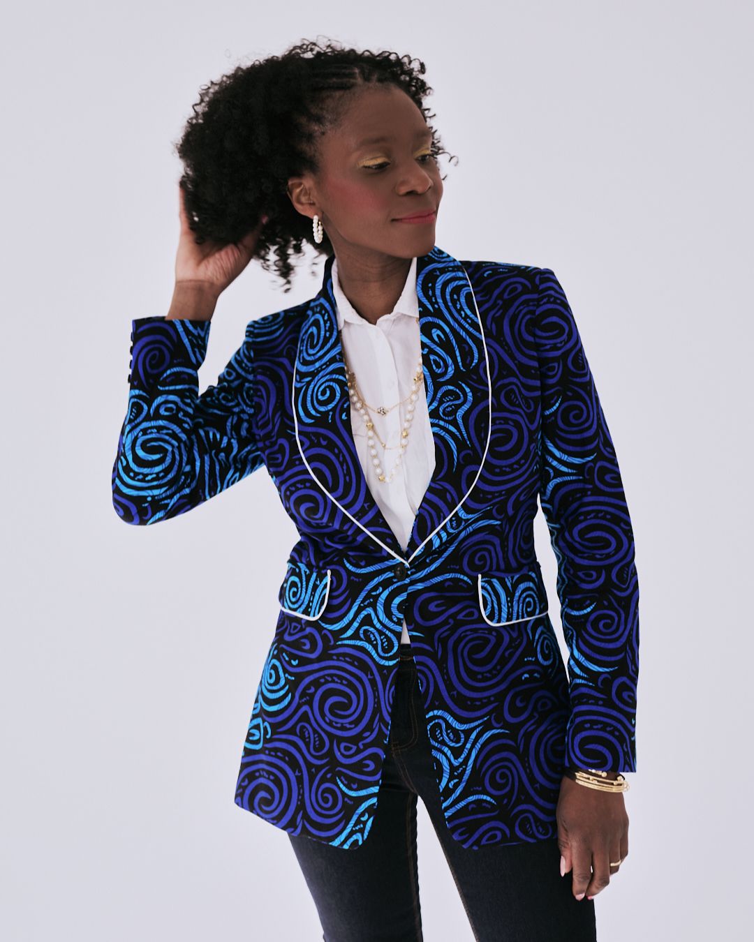 The Ultimate Electric Indigo Spiral Blazer Ankara African Print Clothes