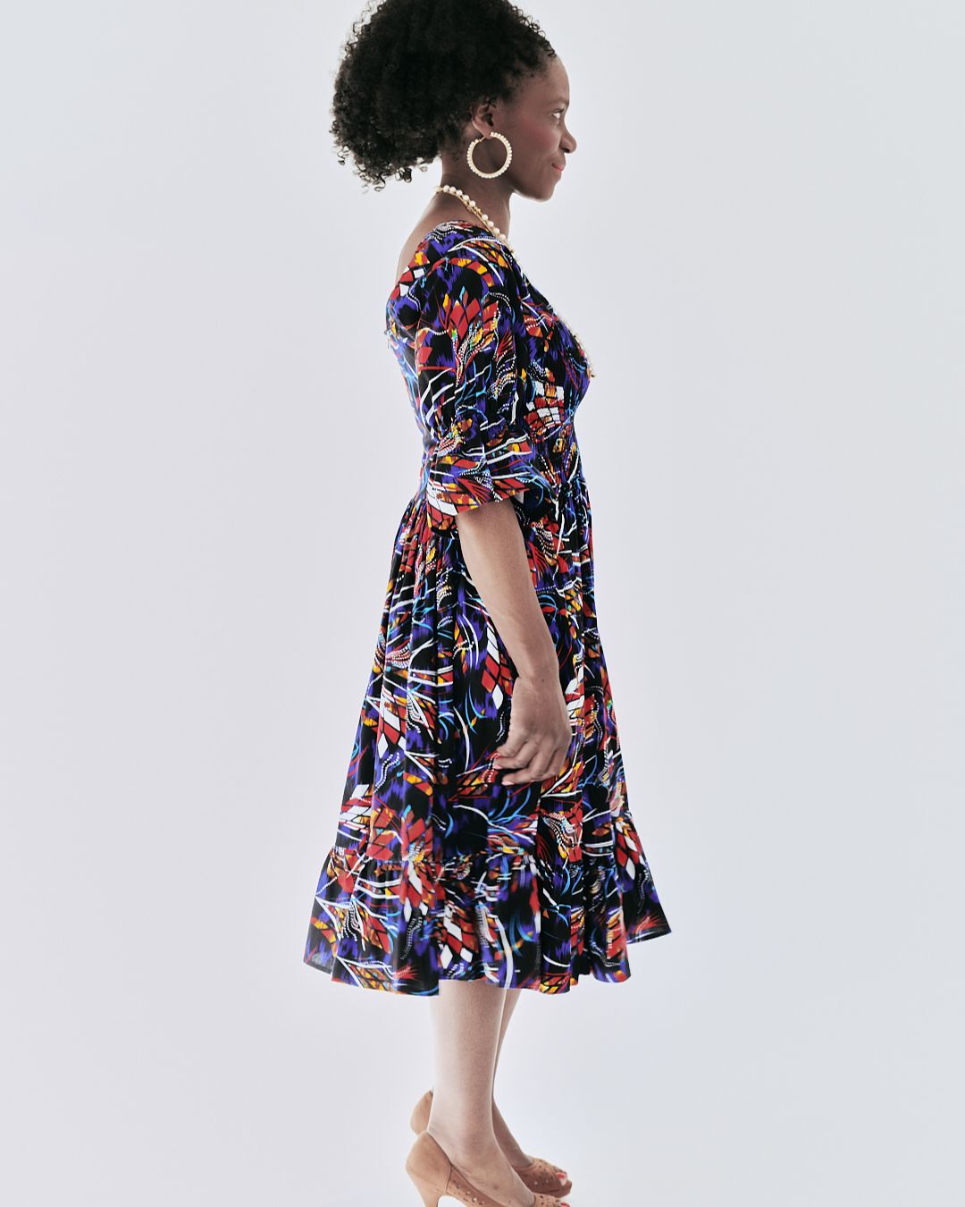 The Ultimate Amaka Twilight Flame African Print Smocked Midi Dress Ankara Flared Dress Pockets