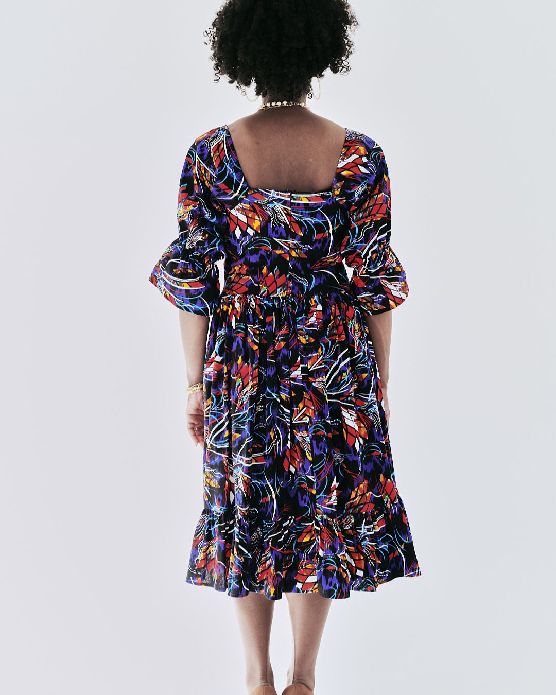 The Ultimate Amaka Twilight Flame African Print Smocked Midi Dress Ankara Flared Dress Pockets