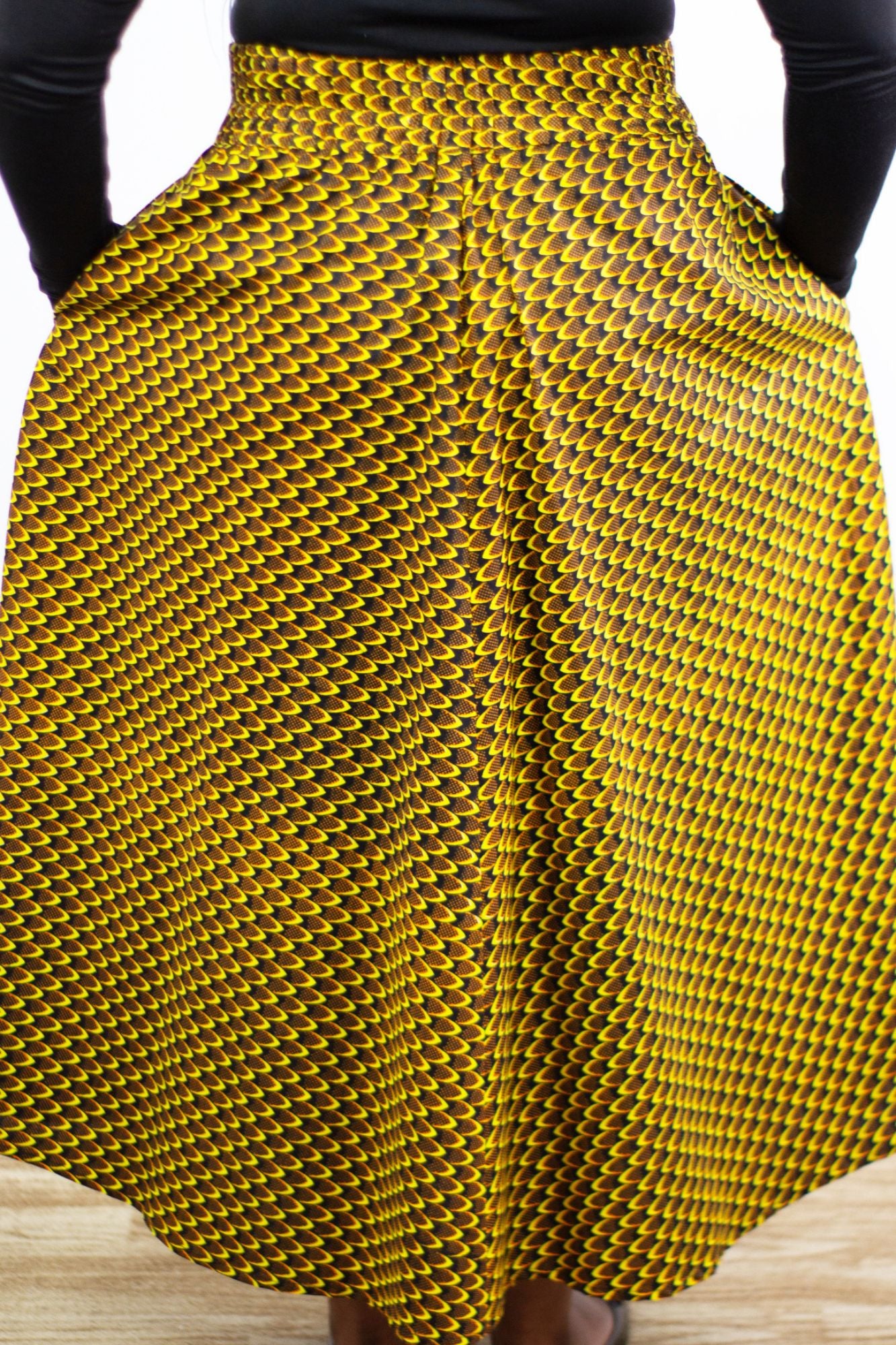 The Ultimate Phoebe Yellow African Print Pleated Midi Skirt
