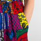 A close-up view of the patchwork dress, focusing on the side pocket and highlighting the dress's comfortability.