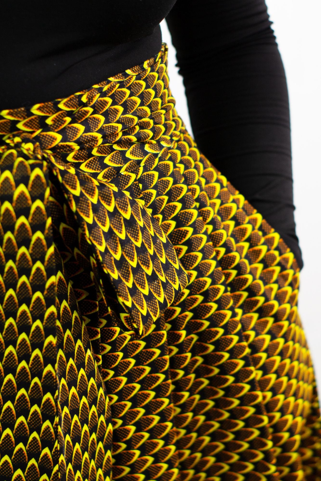 The Ultimate Phoebe Yellow African Print Pleated Midi Skirt