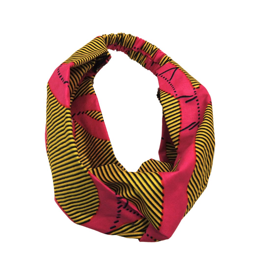 African Print Headband Ankara Handmade Top Knot Yellow / Pink