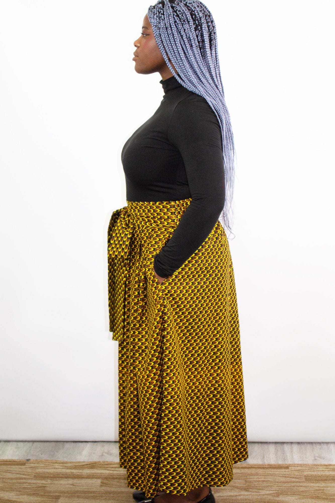 The Ultimate Phoebe Yellow African Print Pleated Midi Skirt