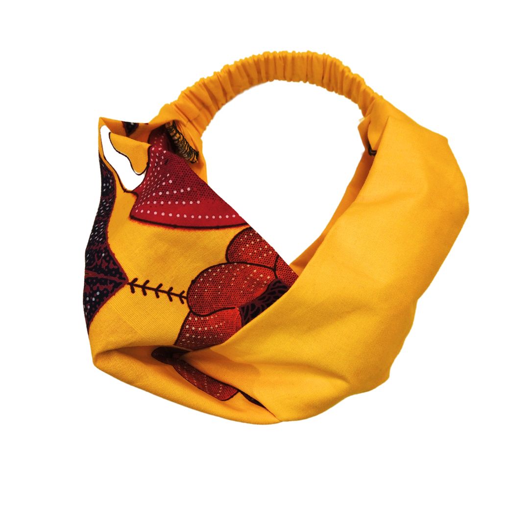 African Print Headband Ankara Handmade Top Knot Floral Yellow Elasticated