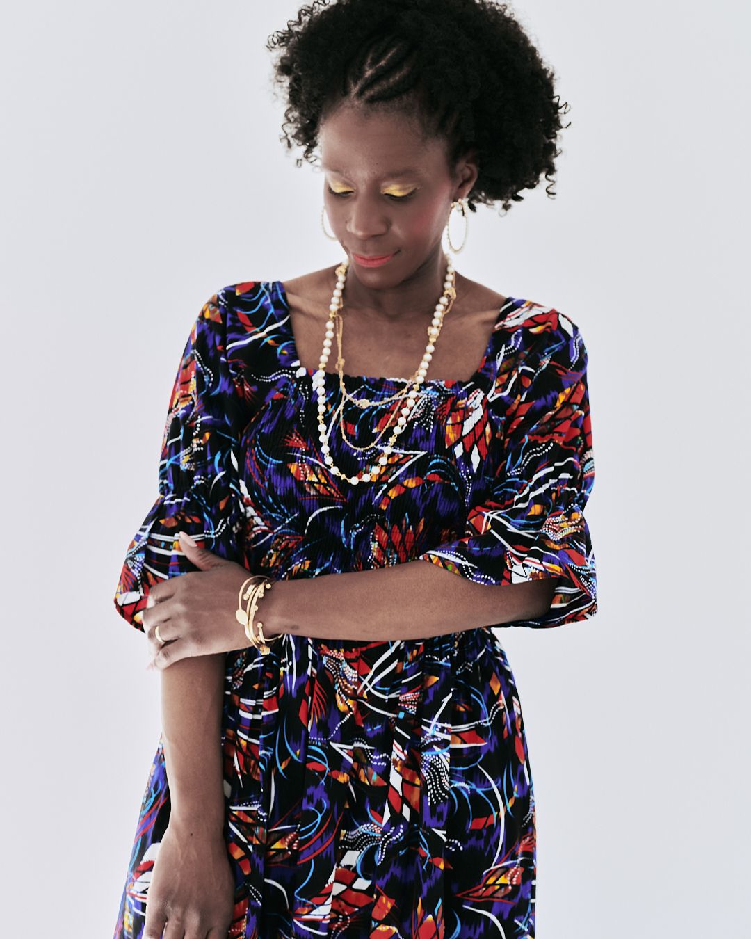 The Ultimate Amaka Twilight Flame African Print Smocked Midi Dress Ankara Flared Dress Pockets