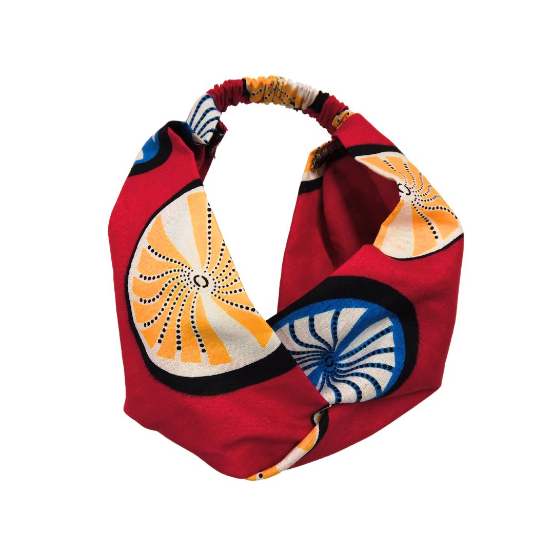 African Print Headband Ankara Handmade Top Knot Citrus Red Elasticated