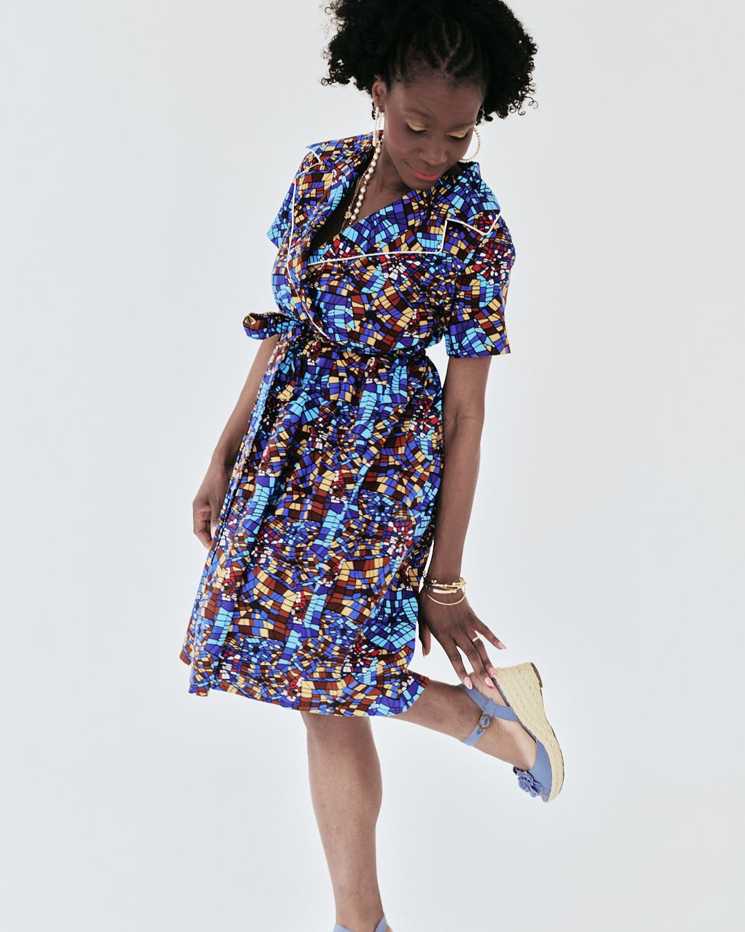 The Ultimate Nneka Mosaic Muse African Print Knee-Length Dress Ankara Wrap Tie Waist Pockets