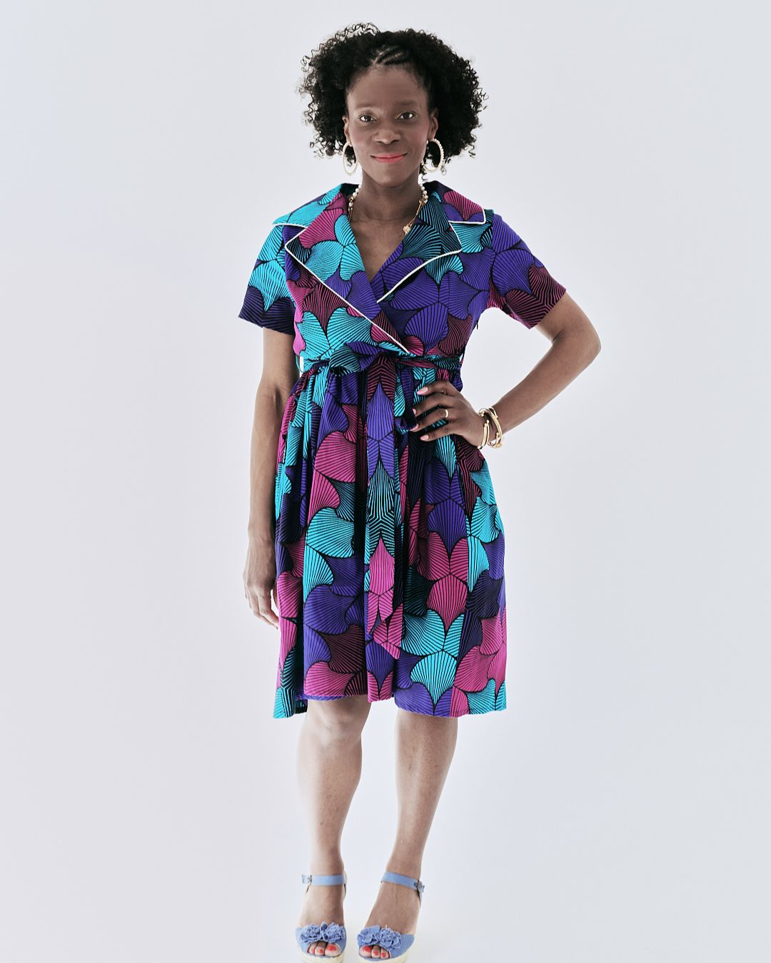 The Ultimate Nneka Electric Bloom African Print Knee-Length Dress Ankara Wrap Tie Waist Pockets