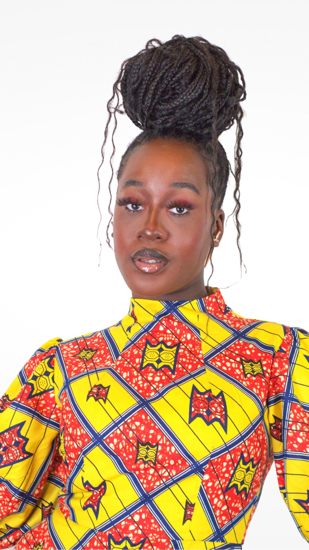 Camille African Print Puff Sleeve Dress Yellow