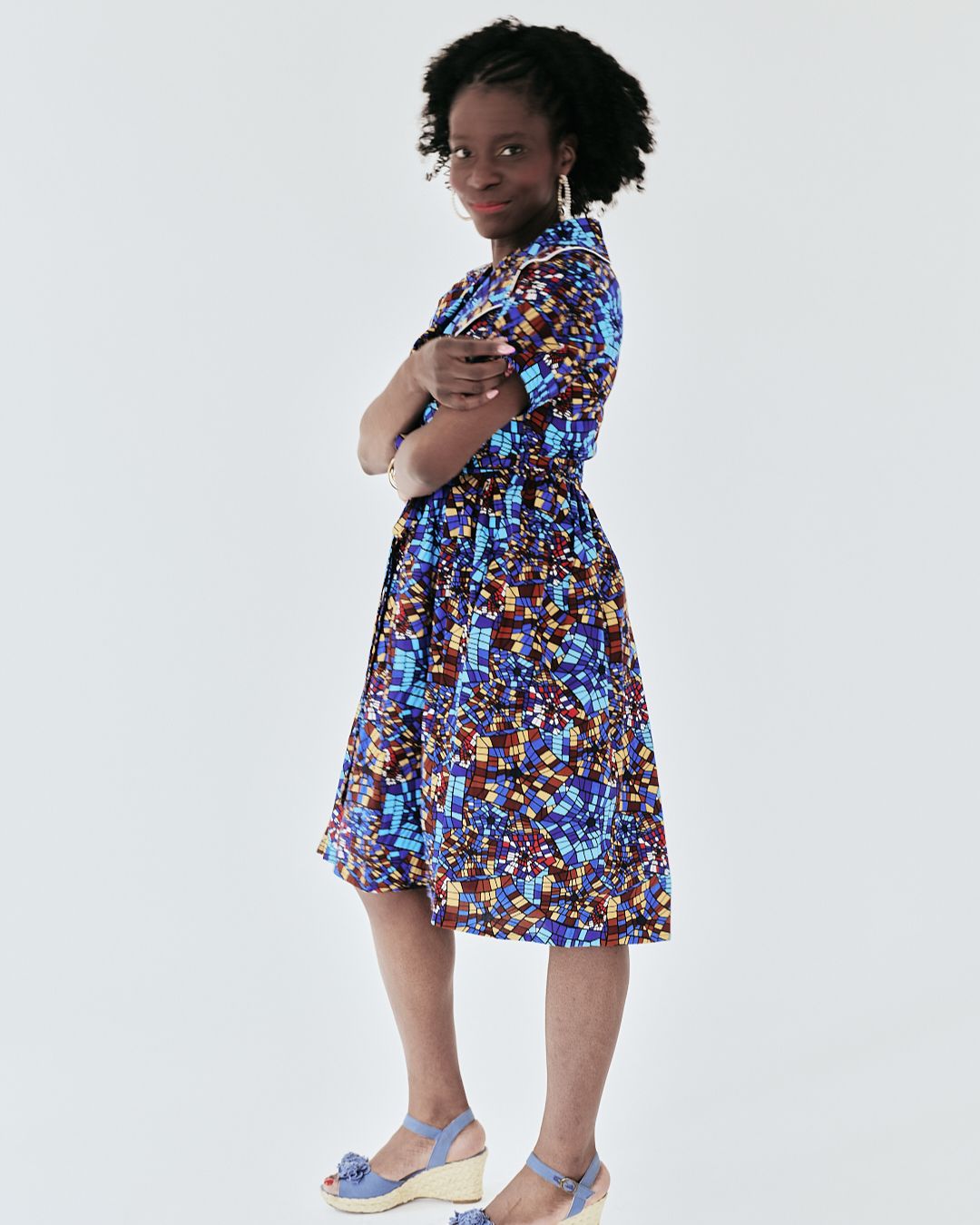 The Ultimate Nneka Mosaic Muse African Print Knee-Length Dress Ankara Wrap Tie Waist Pockets
