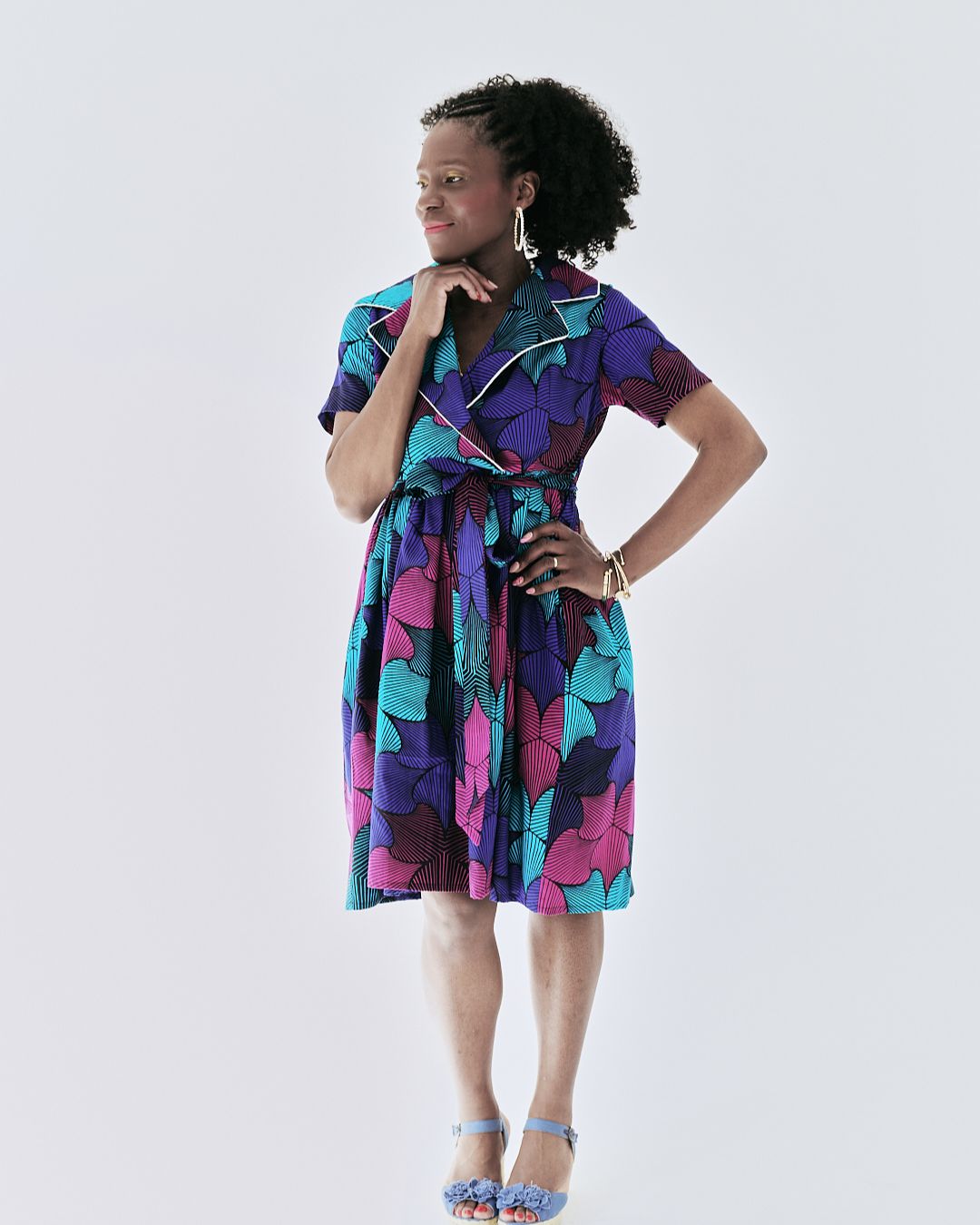 The Ultimate Nneka Electric Bloom African Print Knee-Length Dress Ankara Wrap Tie Waist Pockets
