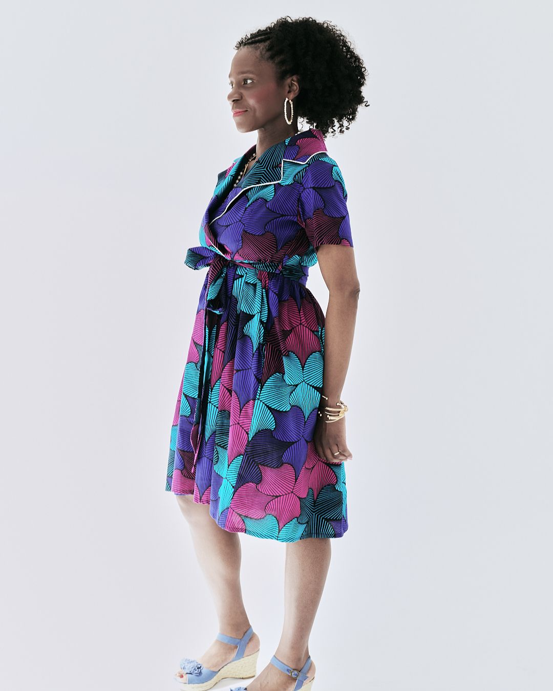 The Ultimate Nneka Electric Bloom African Print Knee-Length Dress Ankara Wrap Tie Waist Pockets