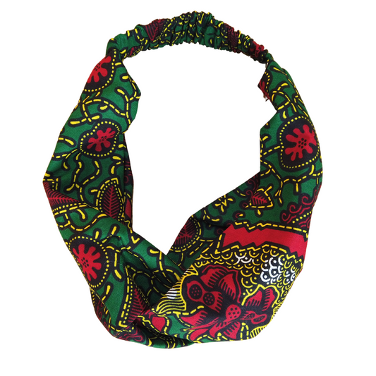 African Print Headband Ankara Handmade Top Knot Green Elasticated Stretchy Wide Large Cotton by Dovetailed