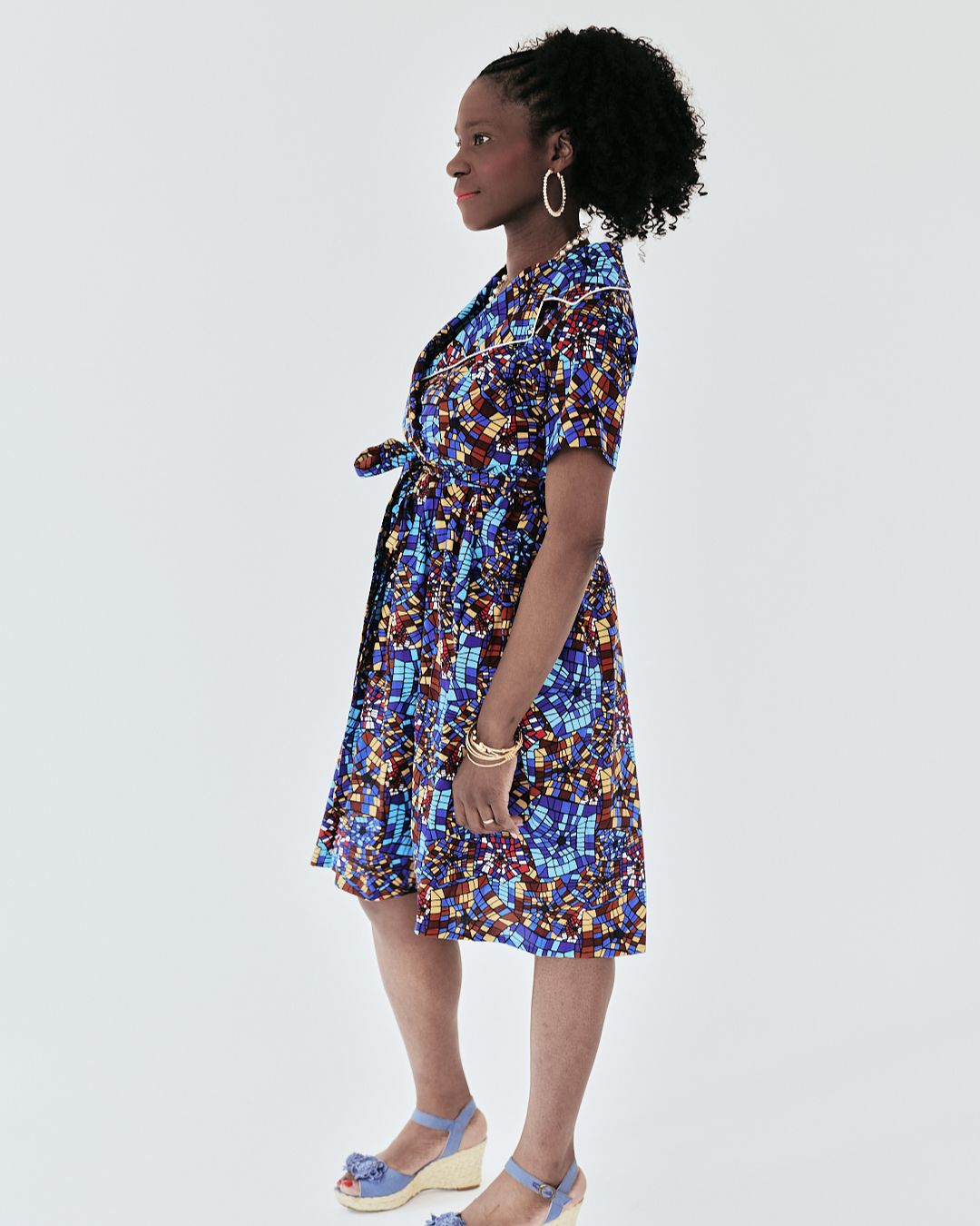 The Ultimate Nneka Mosaic Muse African Print Knee-Length Dress Ankara Wrap Tie Waist Pockets