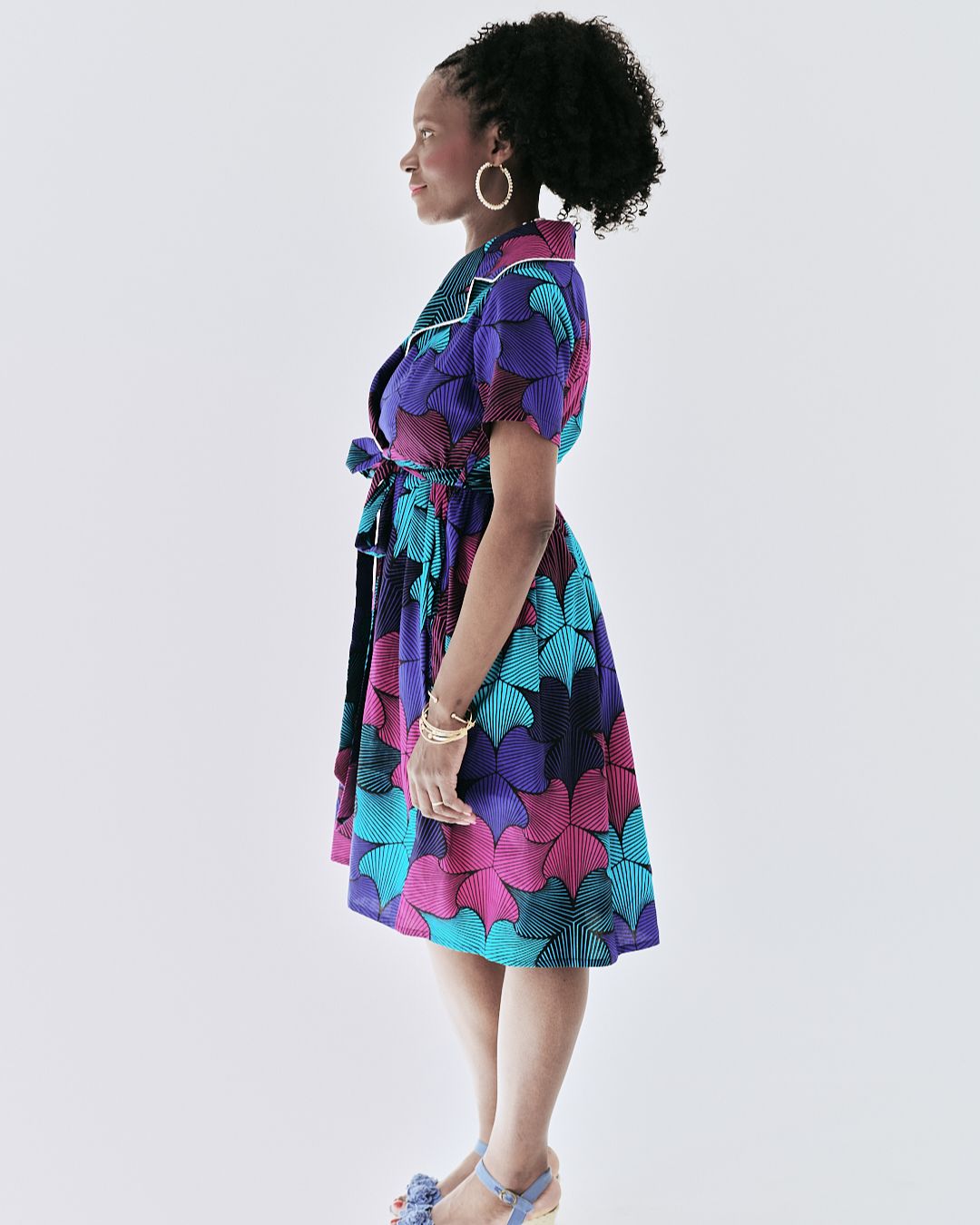 The Ultimate Nneka Electric Bloom African Print Knee-Length Dress Ankara Wrap Tie Waist Pockets