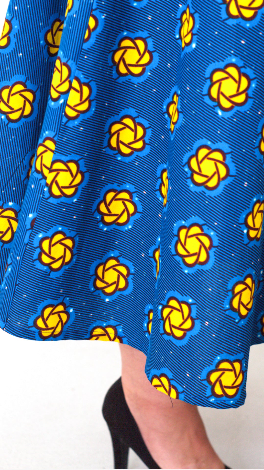 Camille African Print Puff Sleeve Dress Blue