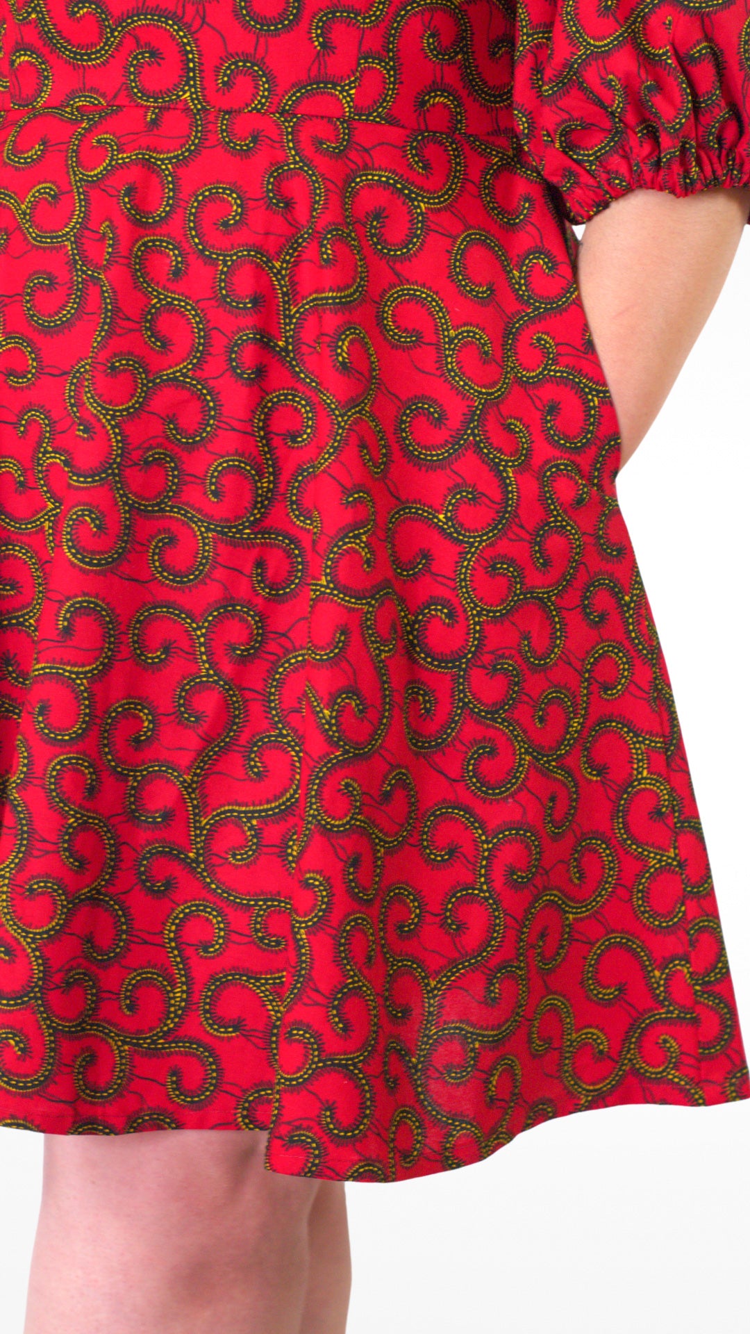 Camille African Print Puff Sleeve Dress Red