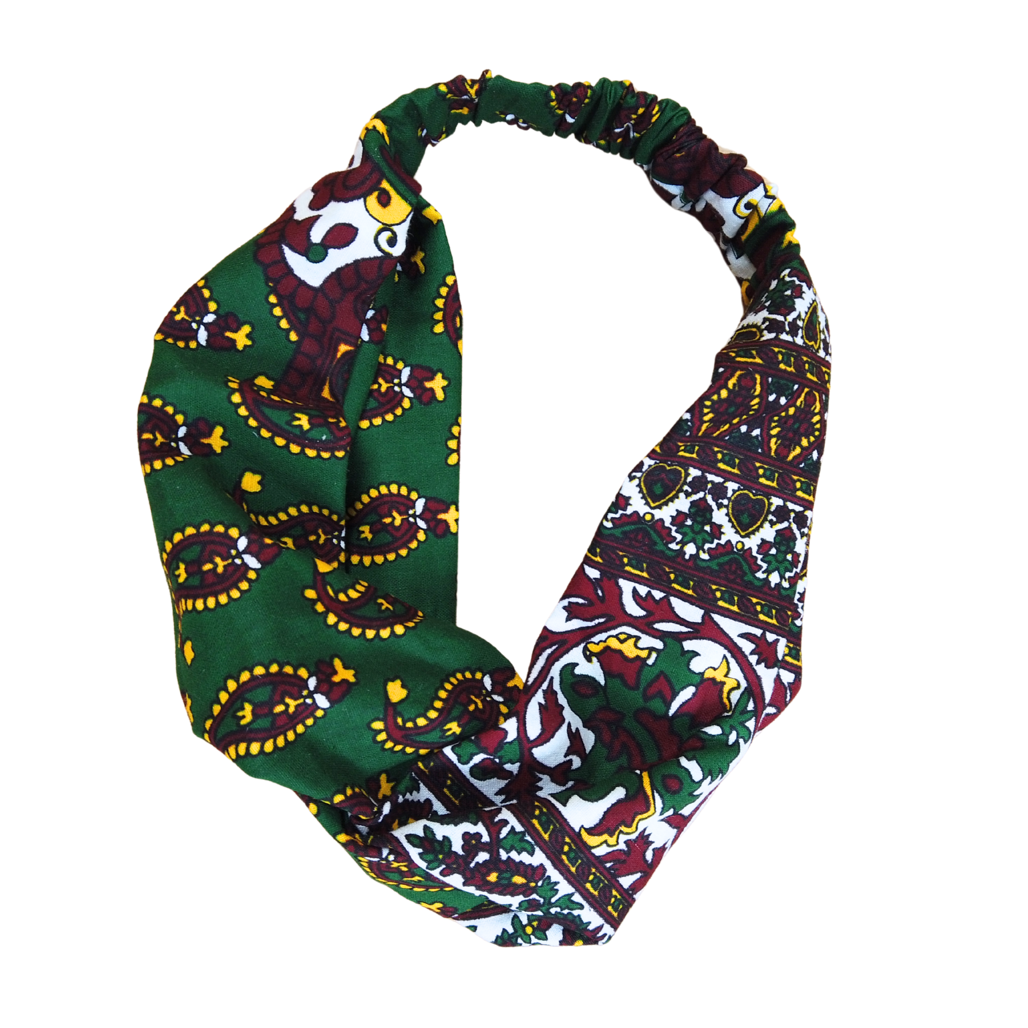 African Print Headband Ankara Handmade Top Knot Green Cotton Elasticated Stretchy Wide Large by Dovetailed