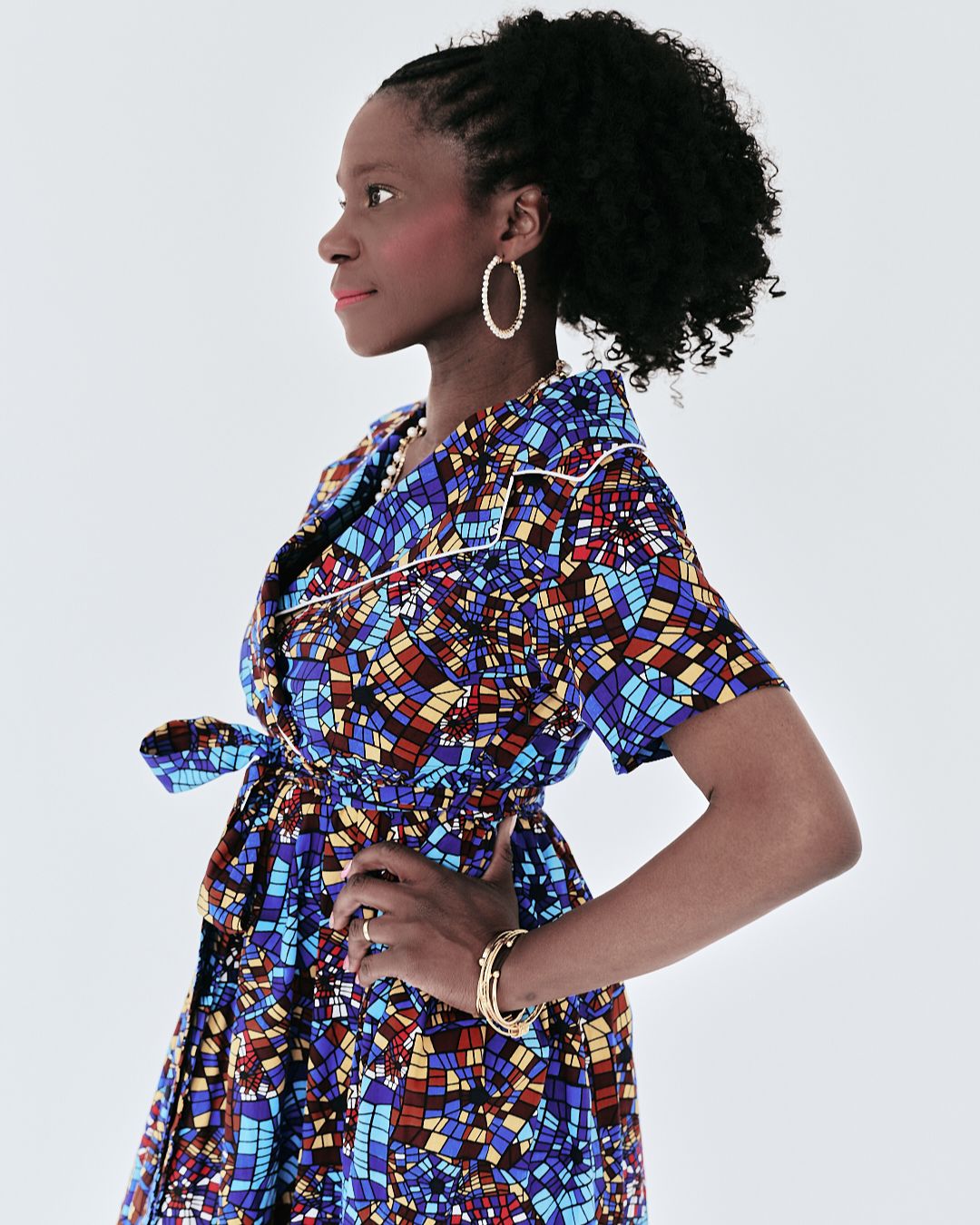 The Ultimate Nneka Mosaic Muse African Print Knee-Length Dress Ankara Wrap Tie Waist Pockets
