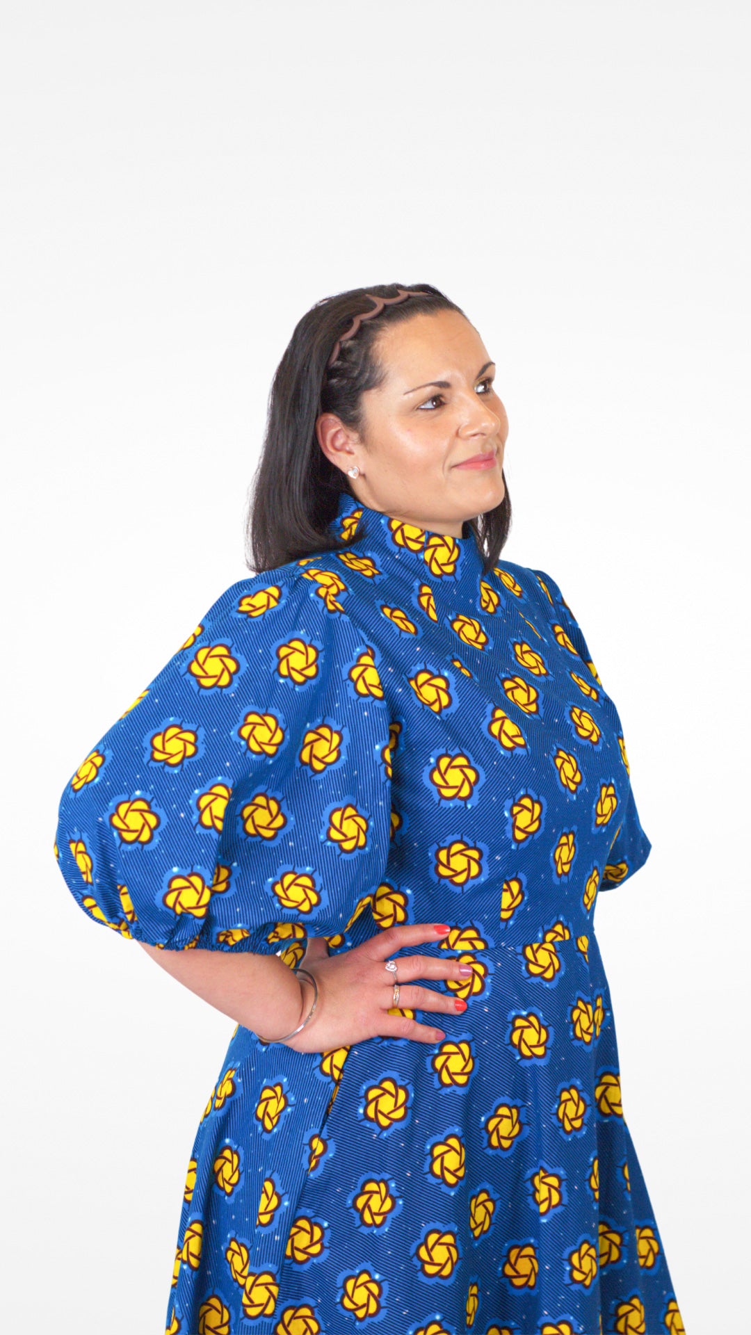Camille African Print Puff Sleeve Dress Blue