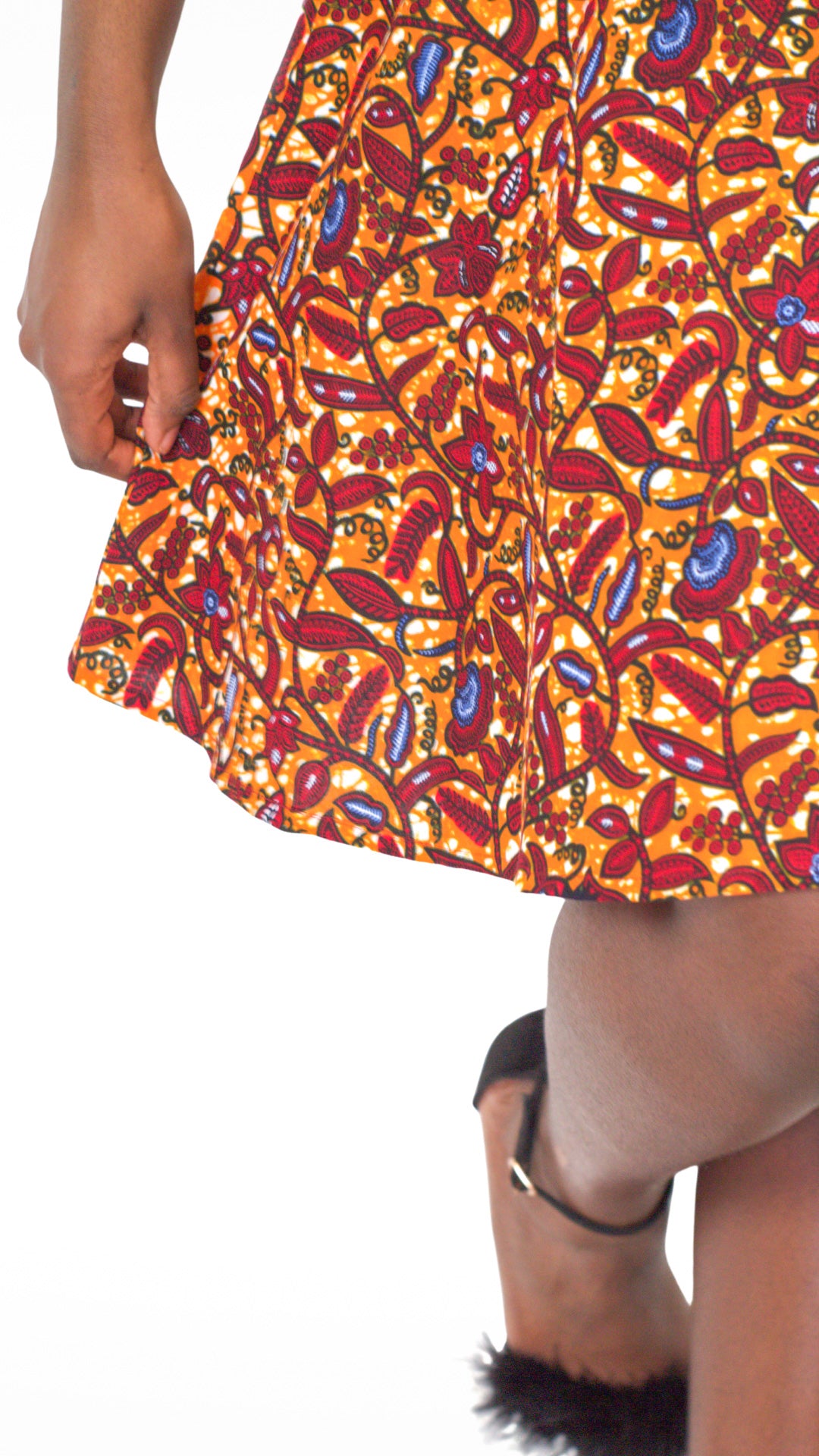 Camille African Print Puff Sleeve Dress Orange