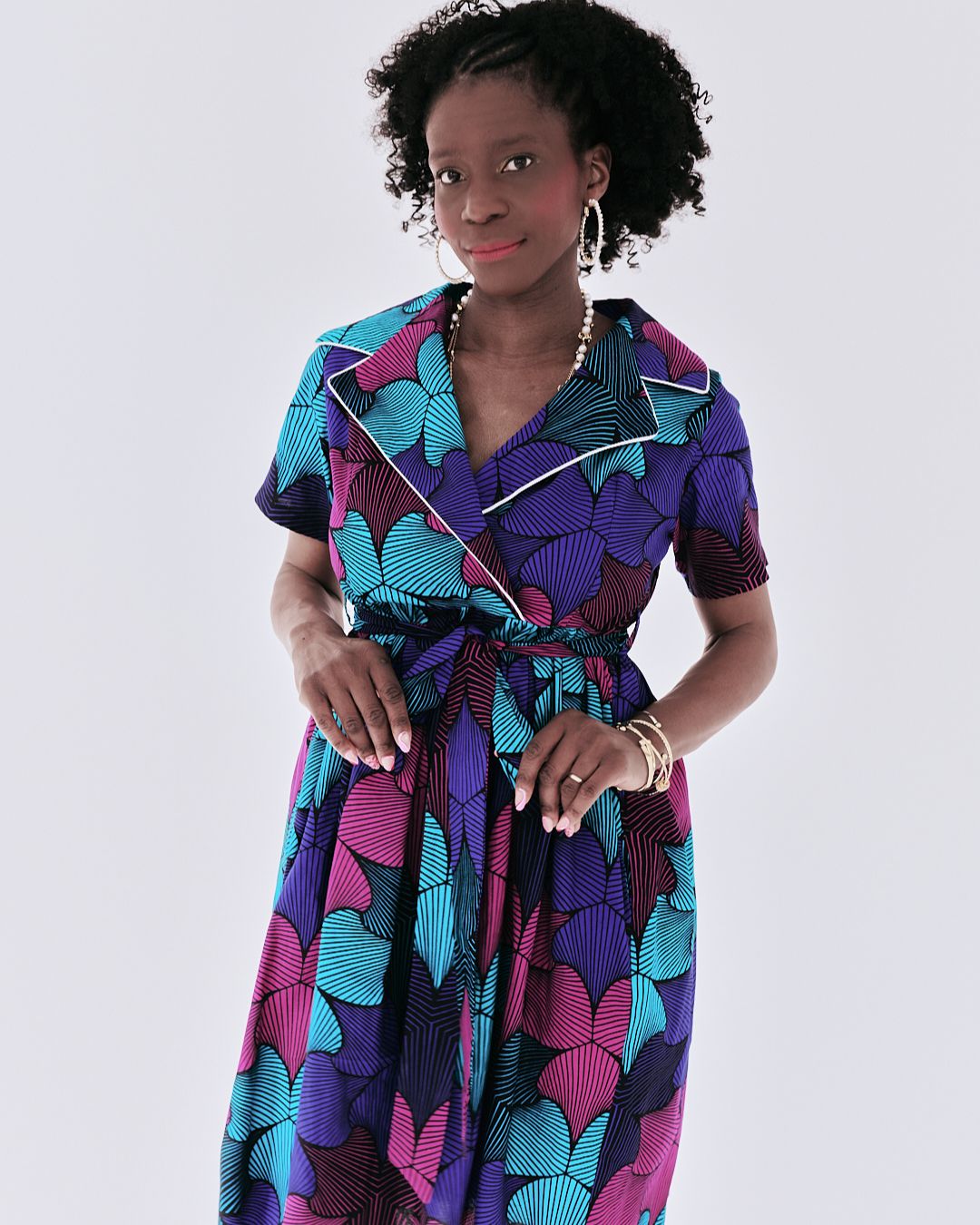The Ultimate Nneka Electric Bloom African Print Knee-Length Dress Ankara Wrap Tie Waist Pockets
