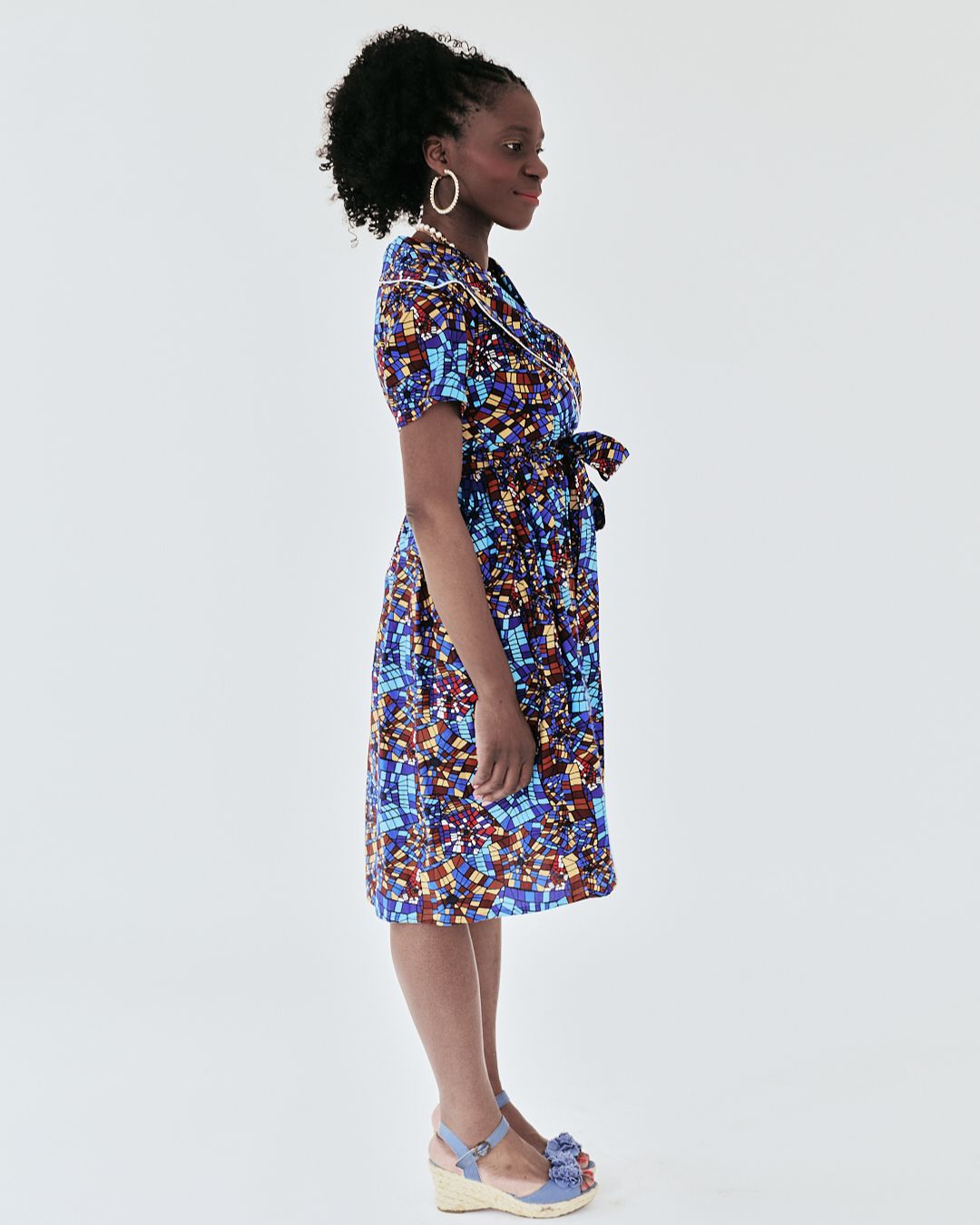 The Ultimate Nneka Mosaic Muse African Print Knee-Length Dress Ankara Wrap Tie Waist Pockets