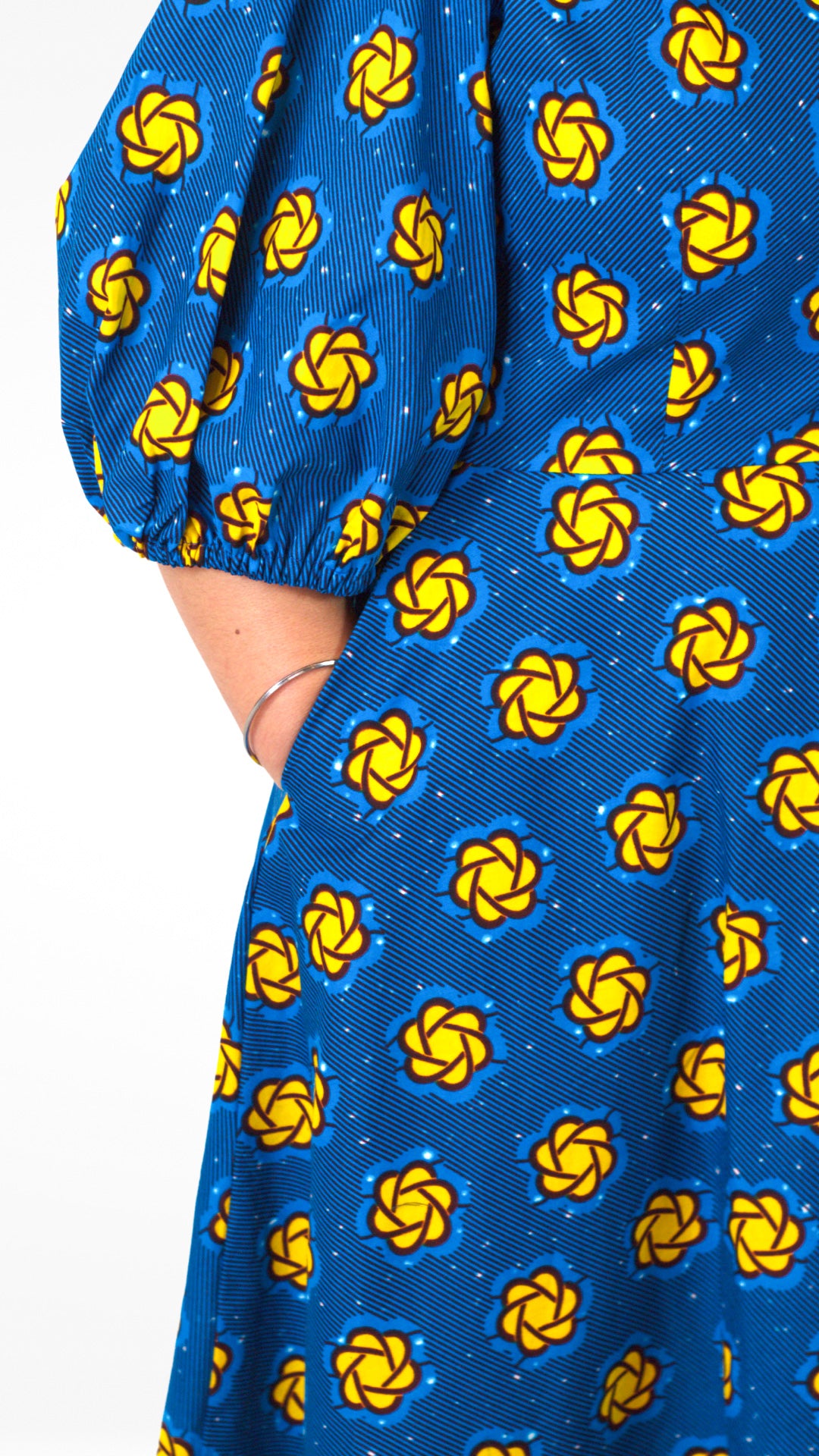 Camille African Print Puff Sleeve Dress Blue