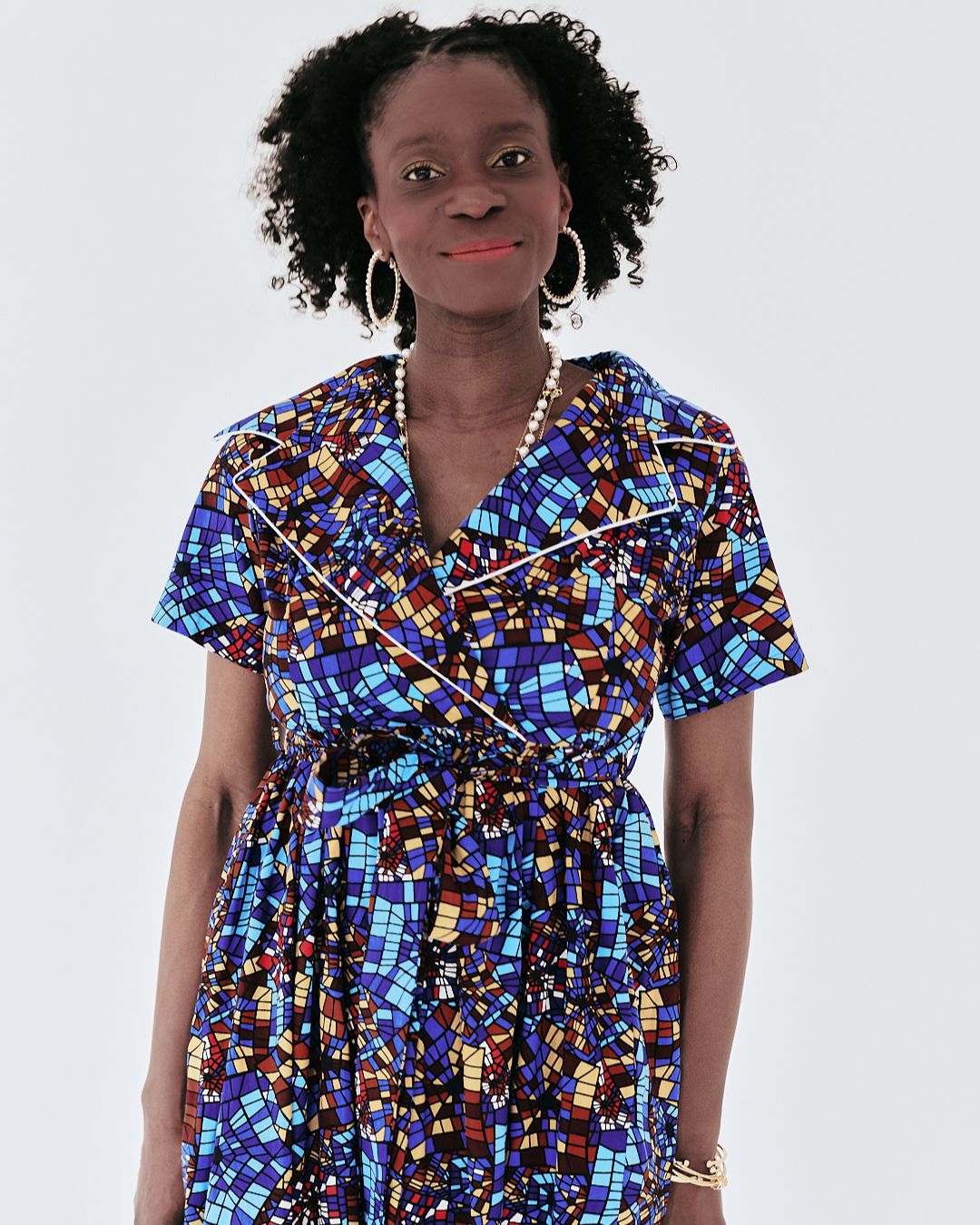 The Ultimate Nneka Mosaic Muse African Print Knee-Length Dress Ankara Wrap Tie Waist Pockets