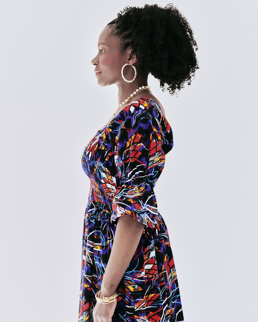 The Ultimate Amaka Twilight Flame African Print Smocked Midi Dress Ankara Flared Dress Pockets
