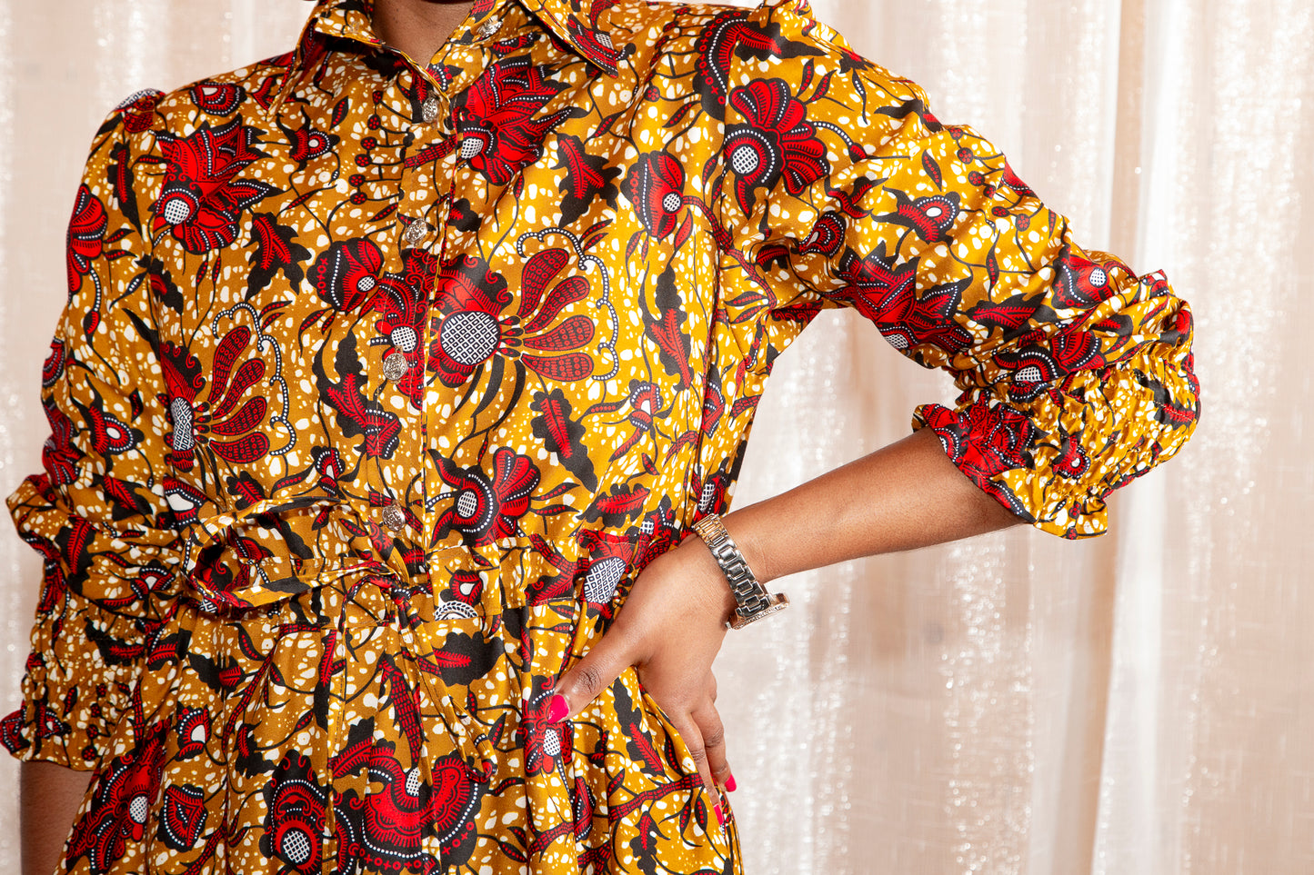 Onyeka African Print Shirt Dress in Brown Ankara Dress