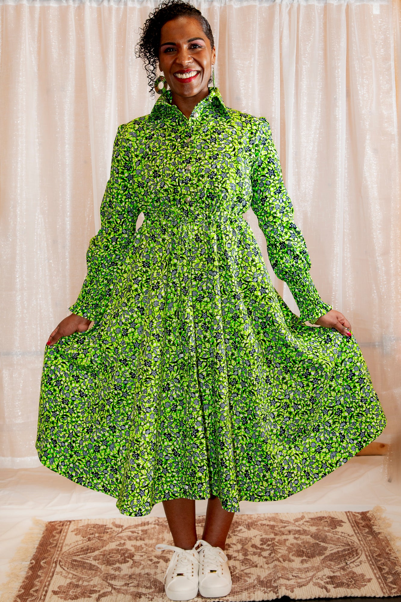 PRE-ORDER Onyeka Shirt Dress in Spring Green