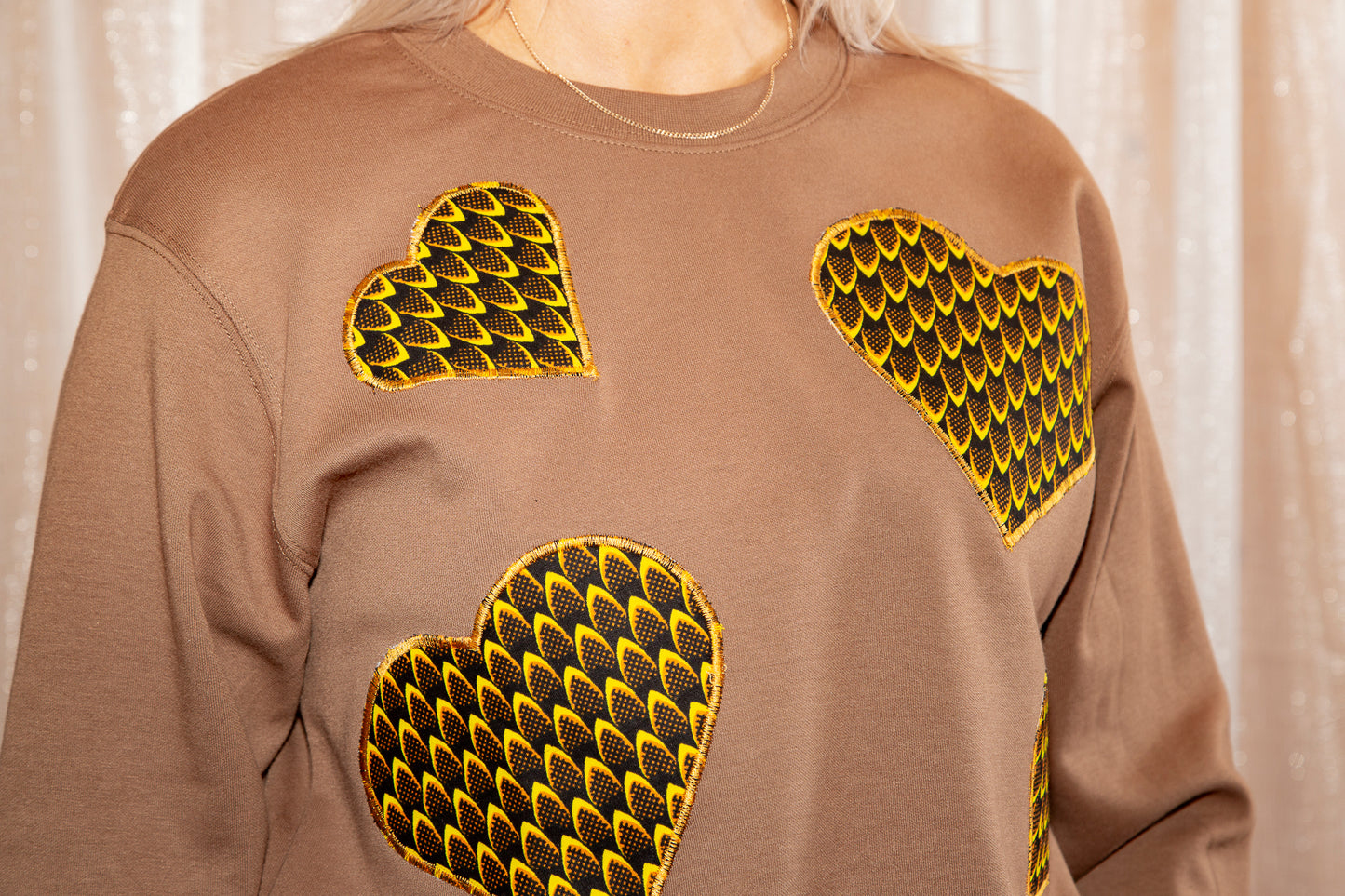 African Print Ankara Brown Hearts Cotton-Blend Sweatshirt