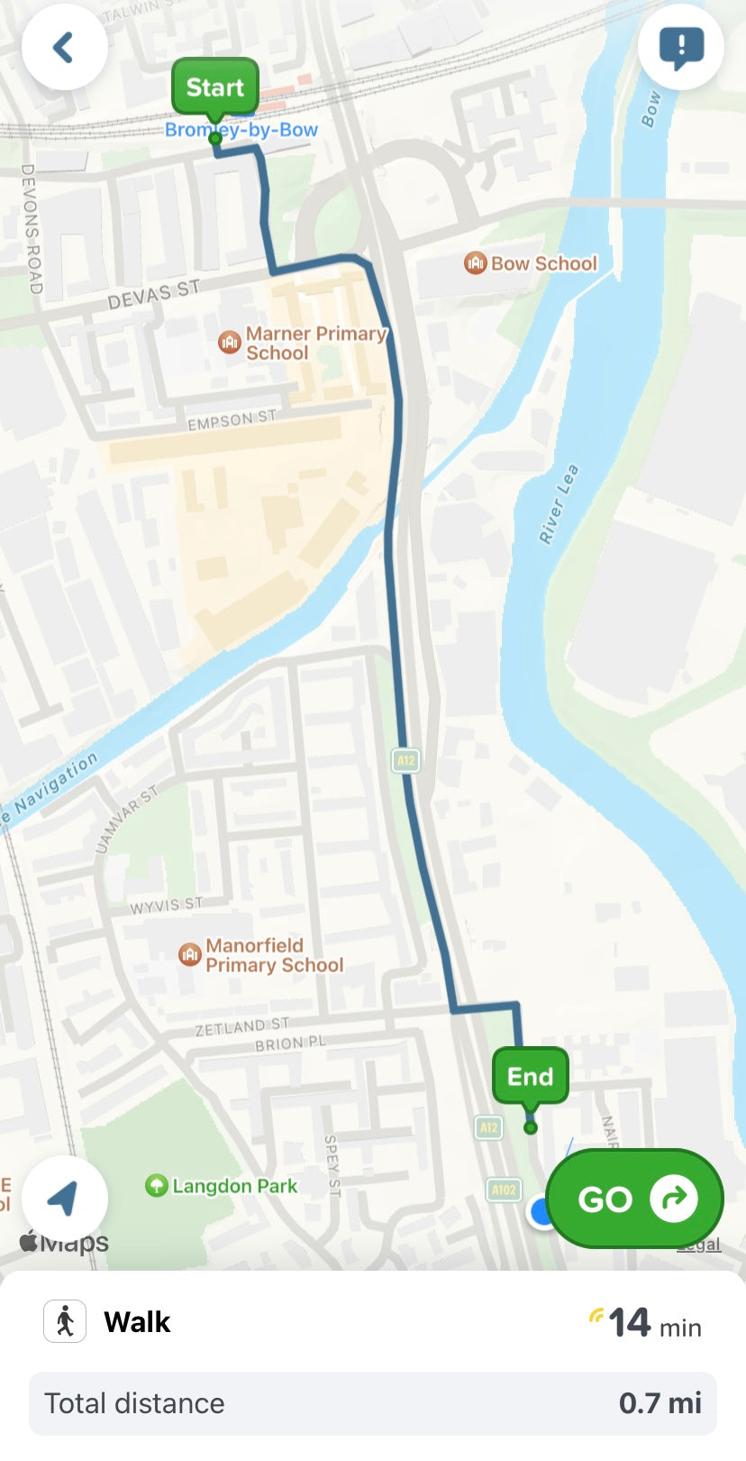 Map of Bromley By Bow to Studio 14 minute Walk