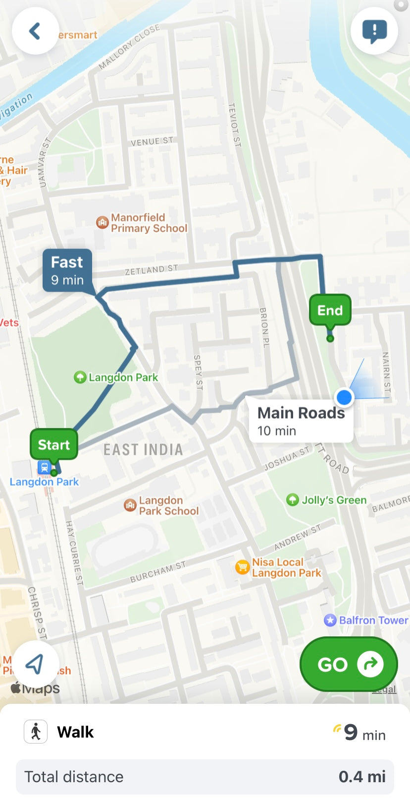 Map of Langdon Park to Studio 9 Minute Walk