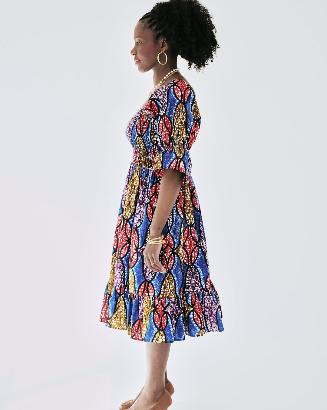 The Ultimate Amaka Molten Leaf African Print Smocked Midi Dress Ankara Flared Dress Pockets