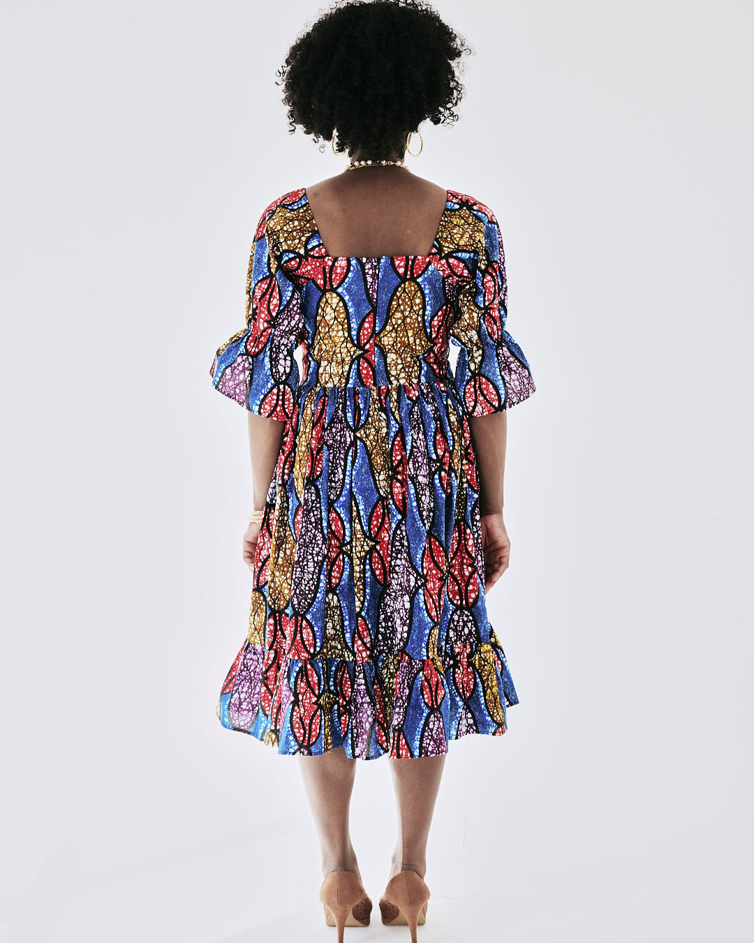 The Ultimate Amaka Molten Leaf African Print Smocked Midi Dress Ankara Flared Dress Pockets