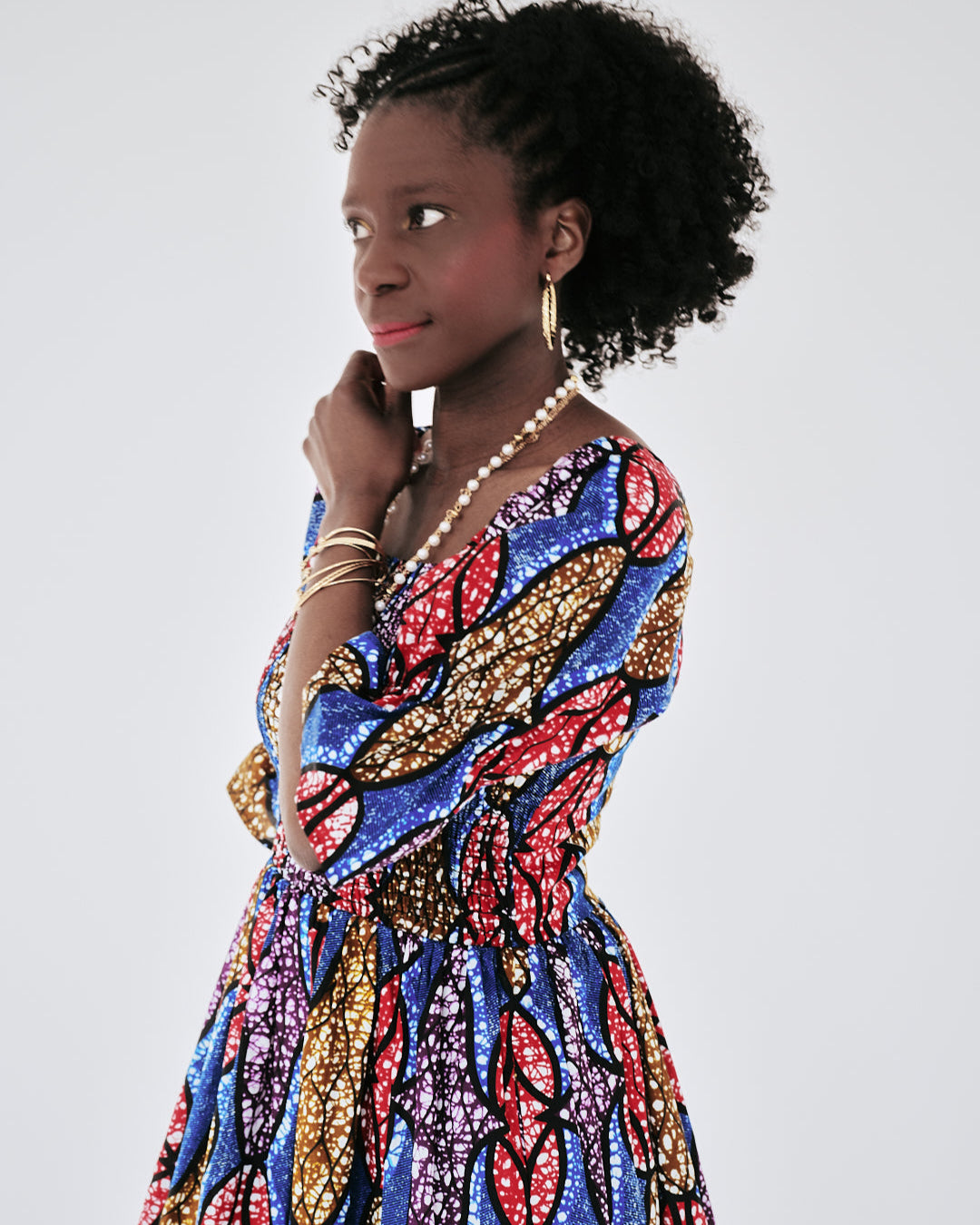 The Ultimate Amaka Molten Leaf African Print Smocked Midi Dress Ankara Flared Dress Pockets