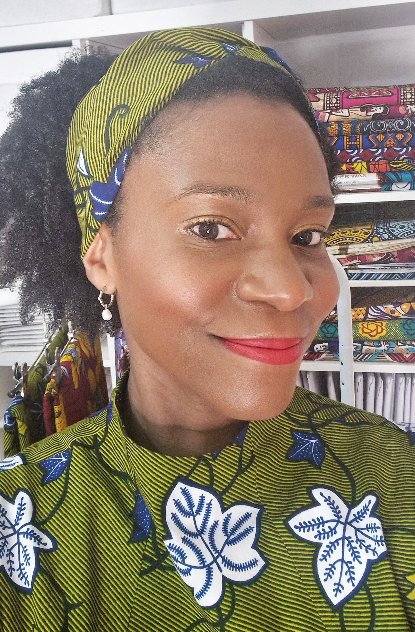 African Print Fabric Handmade Top Knot Headband Green Ankara Cotton Elasticated Stretchy Wide Large by Dovetailed