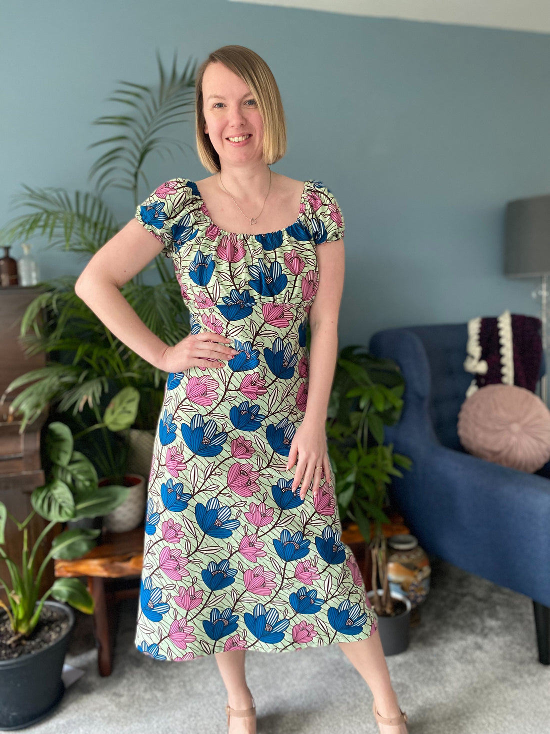 Adelle wearing the ‘Marianne Dress’ using the book ‘Sewing With African Wax Print Fabric’ by Adaku Parker made from the ‘Ankara’ African Wax print from Dovetailed London.