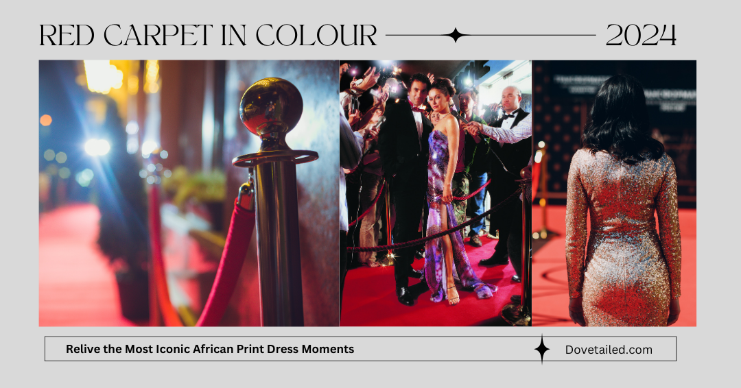 a collage of red carpet images with print dresses