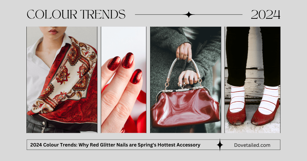 collage of cherry red bags nails and shoes