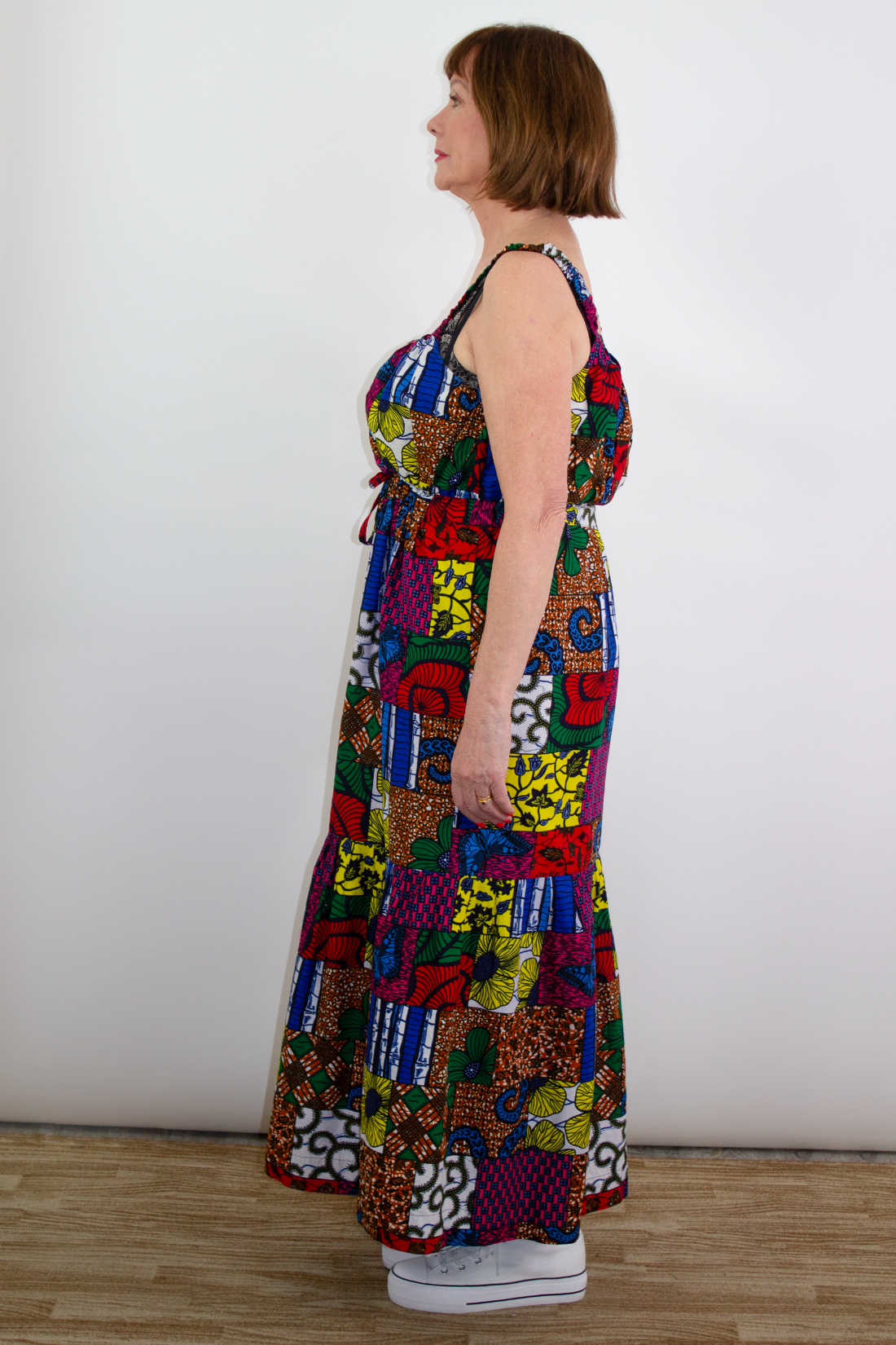 Model posing in Beatrice African Print Maxi Dress Ankara Dress Clothes.