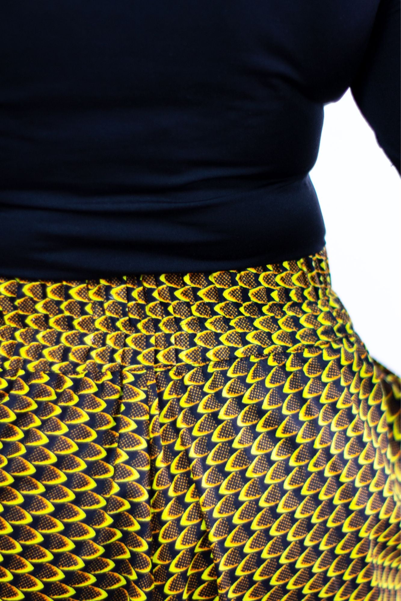 Phoebe Pleated African Print Skirt in Yellow Dovetailed