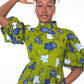 Camille African Print Puff Sleeve Dress Khaki