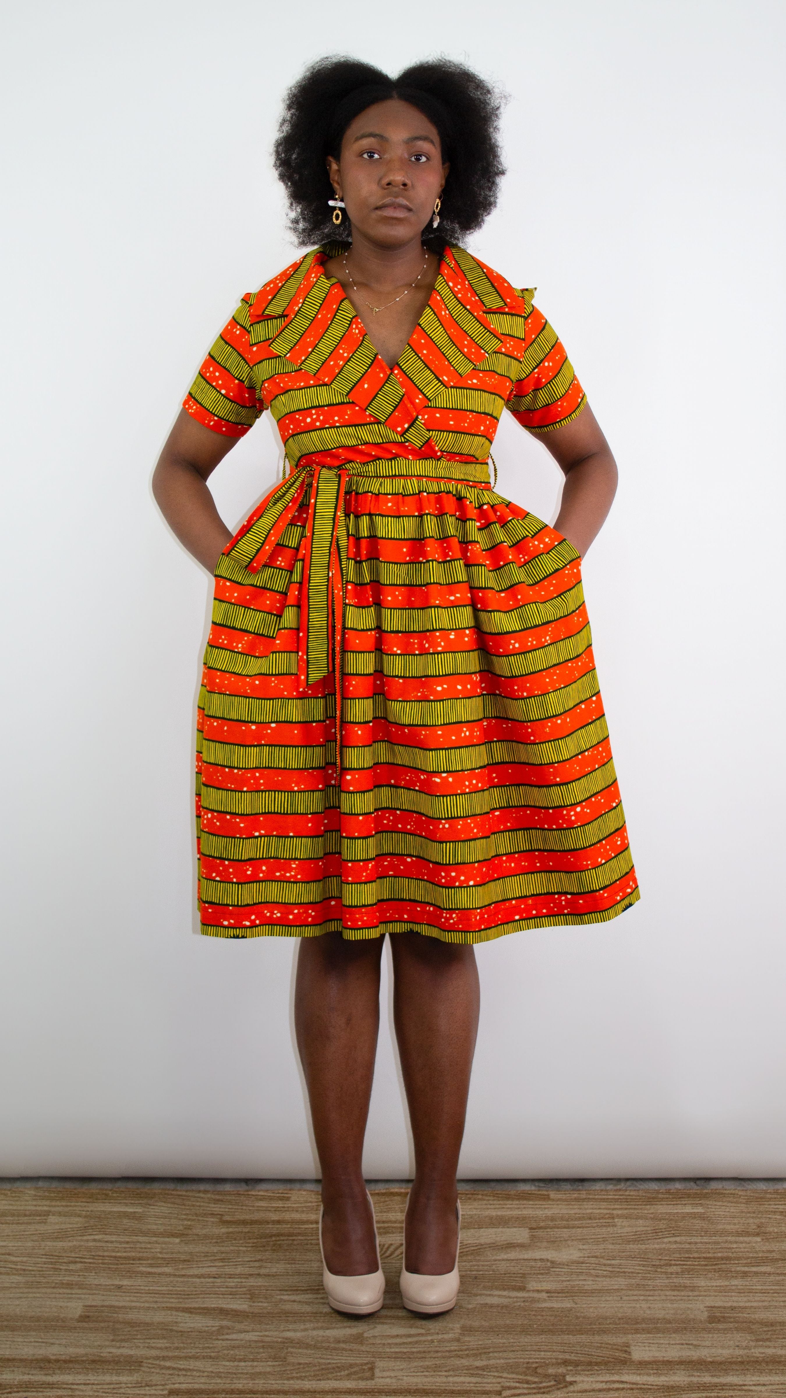 Nneka African Print Striped Wrap Dress
