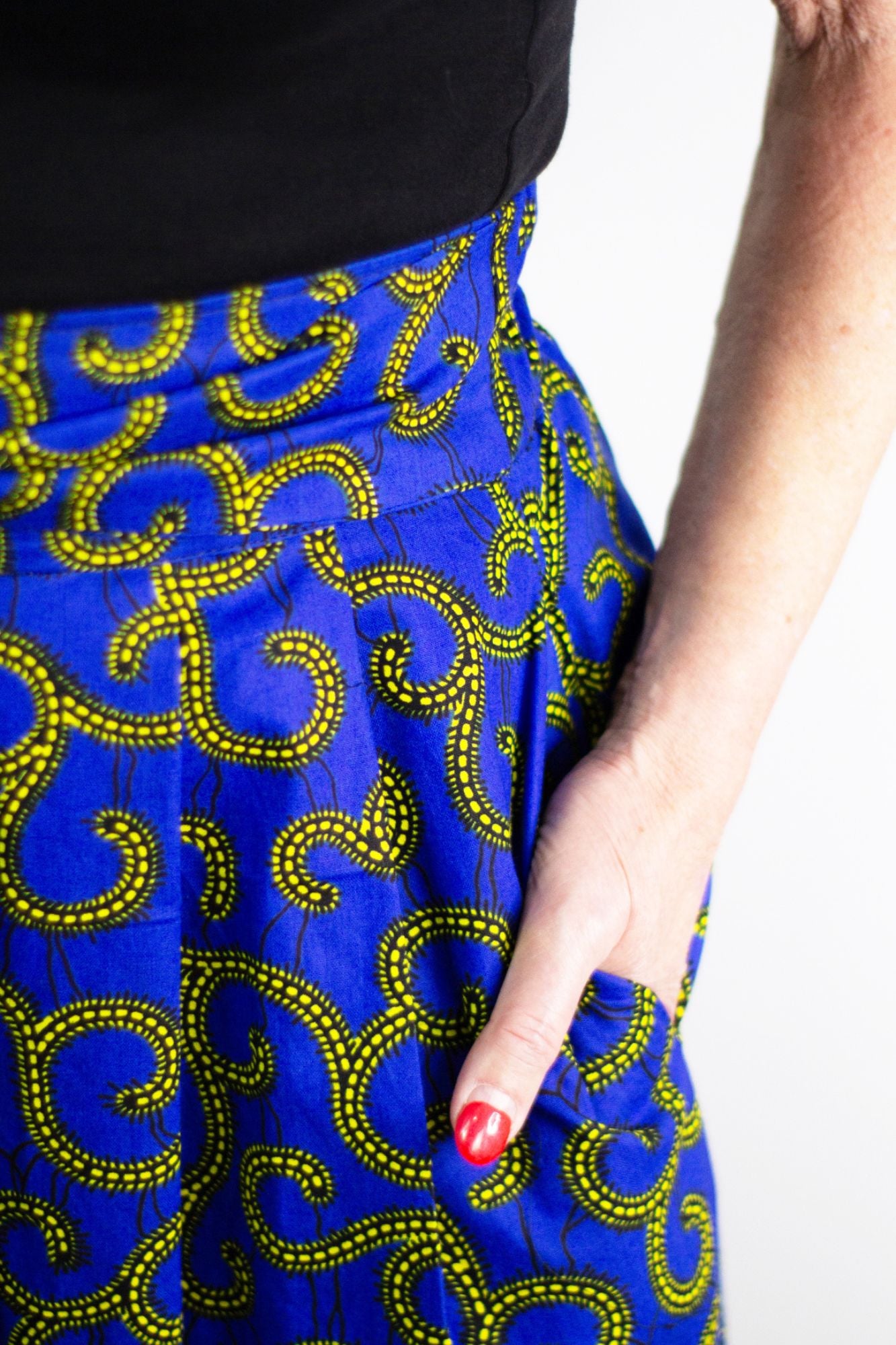 The Ultimate Phoebe Blue African Print Swirly Pleated Maxi Skirt